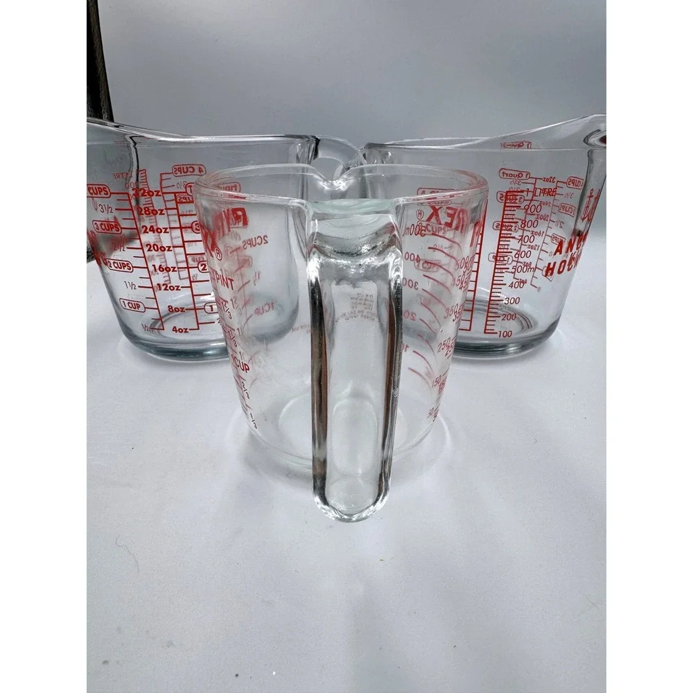 3pc Glass Measuring Cup Set Anchor Hocking 4 Cup 1 Quart & Pyrex 2 Cup 500ml